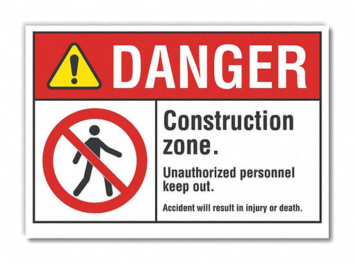Danger Sign 7 in x 10 in Non-PVC Polymer