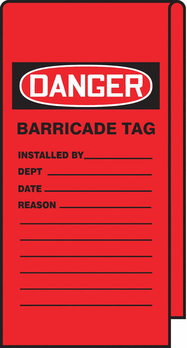 Danger Tag Barricade 12 Hx3-1/8 W PK25