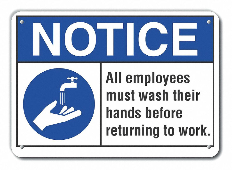 Plastic Wash Hands Notice Sign 10x14in