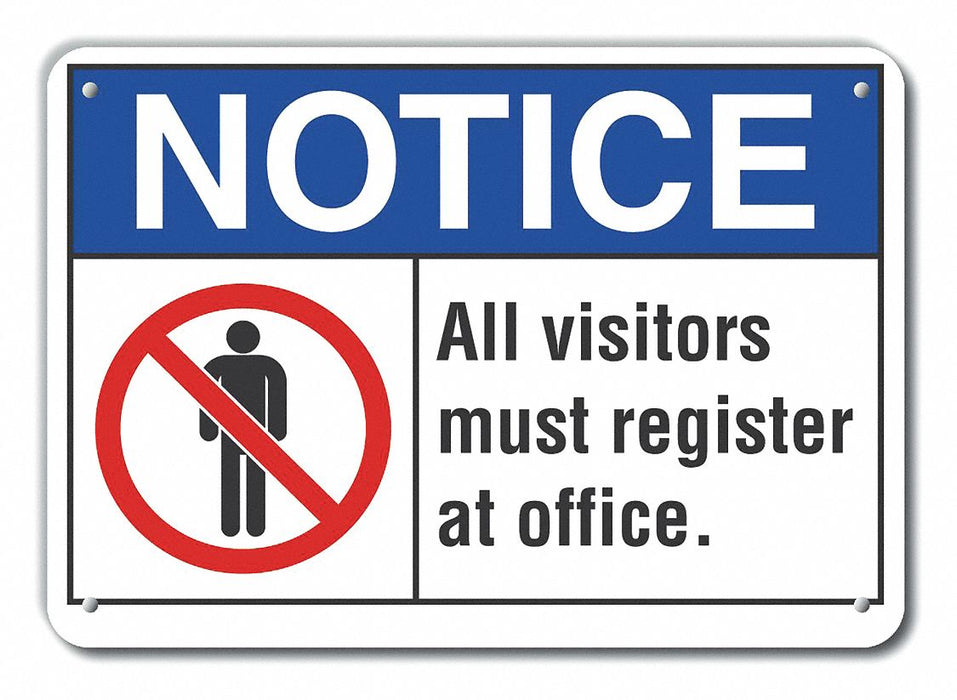 Plastic Visitors Notice Sign 10x14in