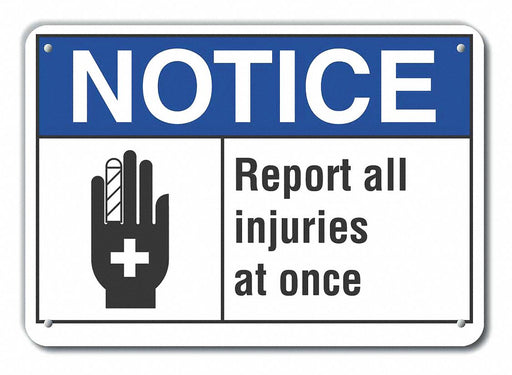 Accident Reporting Notice Sign 10x14in