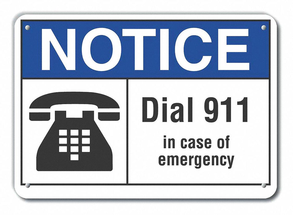 Plastic Emergency Notice Sign 10x14in