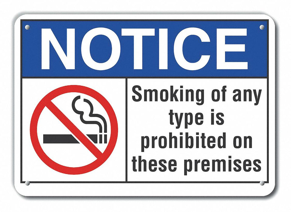 No Smoking Notice Sign 7x10in Plastic