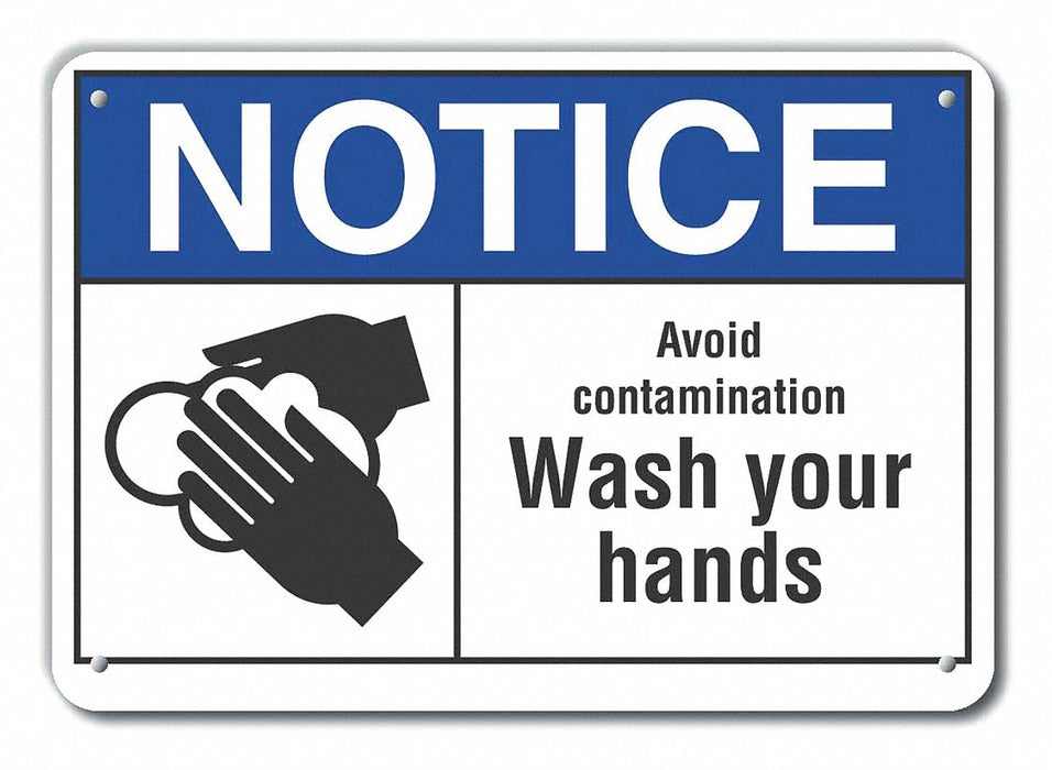 Plastic Wash Hands Notice Sign 7x10in