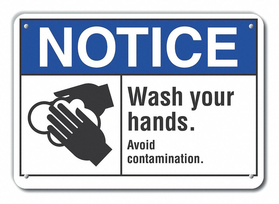 Plastic Wash Hands Notice Sign 7x10in