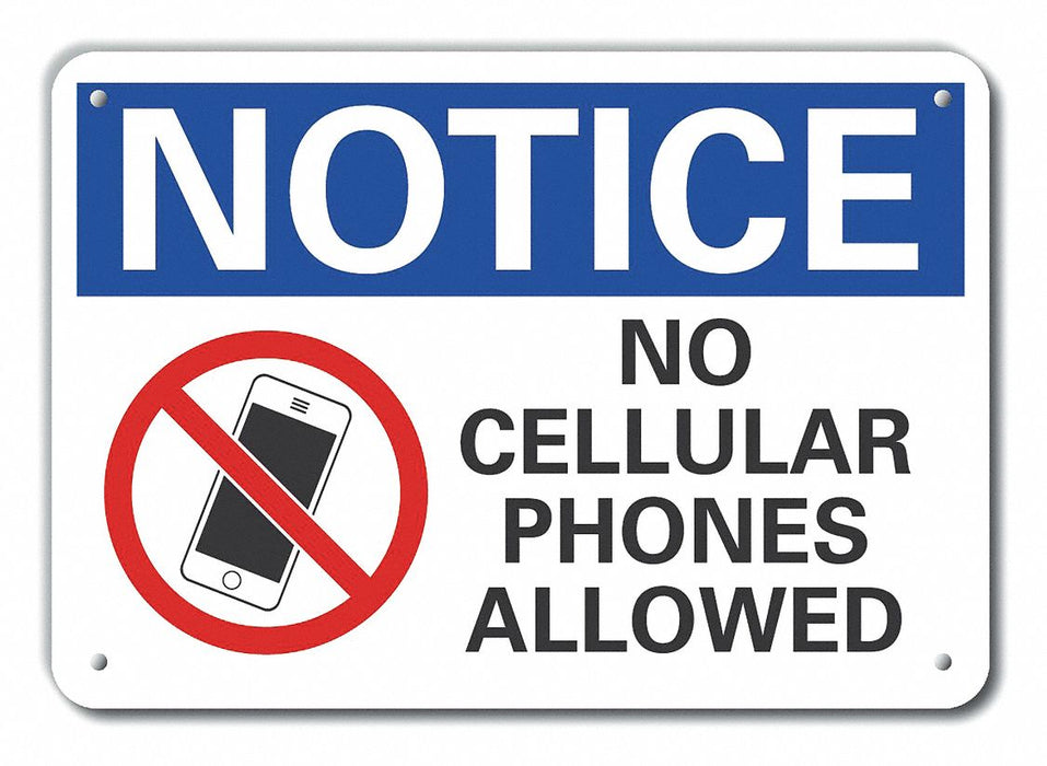 Plastic No Phone Notice Sign 10x14in