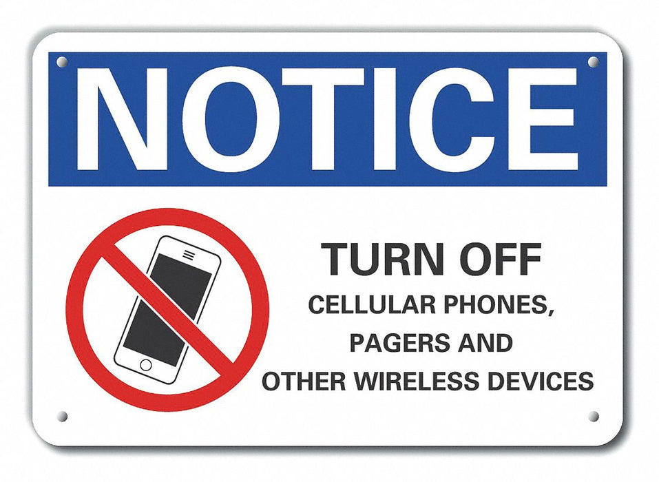 Plastic No Phones Notice Sign 10x14in