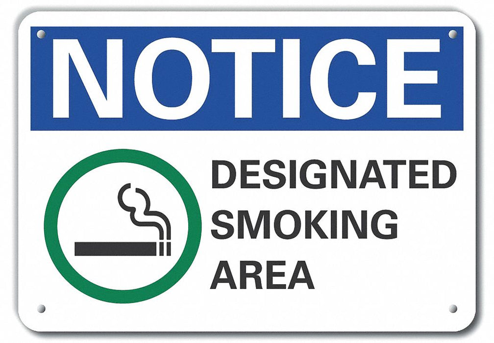 Smoking Area Notice Sign 10inx14in Alum