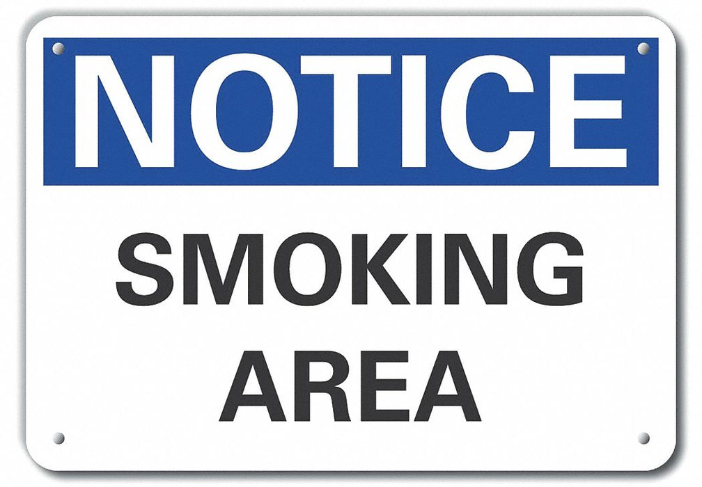 Smoking Area Notice Sign 10x14in Plastic