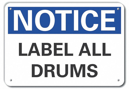 Alum Drums Notice Sign 7x10in Alum