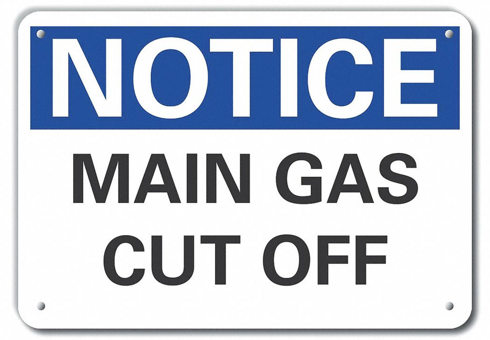 Plastic Gas Cut Off Notice Sign 10x14in