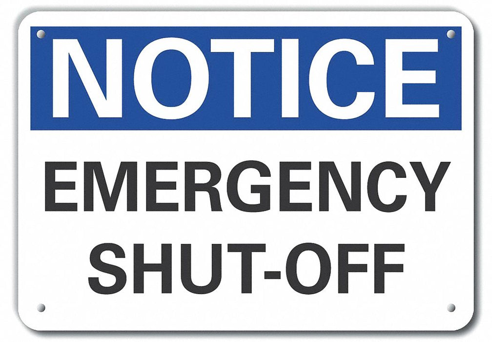 Alum Emgncy Shut Off Notice Sign 10x14in