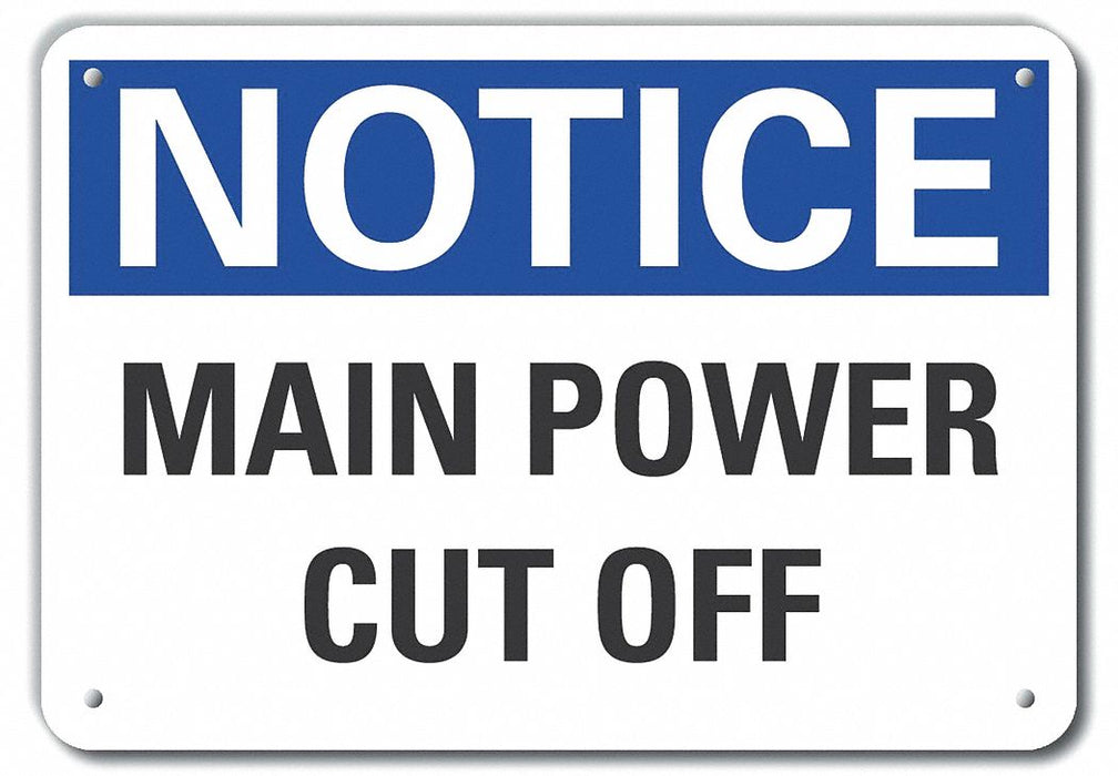 Power Cut Off Notice Sign 7x10in Plastic