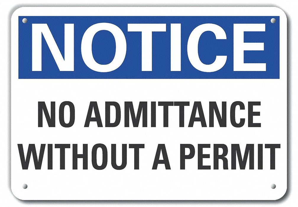 Plastic No Admittance Notice Sign 7x10in