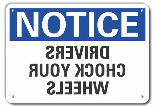 Alum Chock Wheels Notice Sign 7x10in