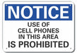 Plastic No Phones Notice Sign 10x14in