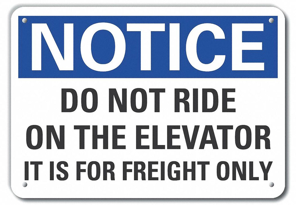 Elevator Hazard Notice Sign 10x14in Alum