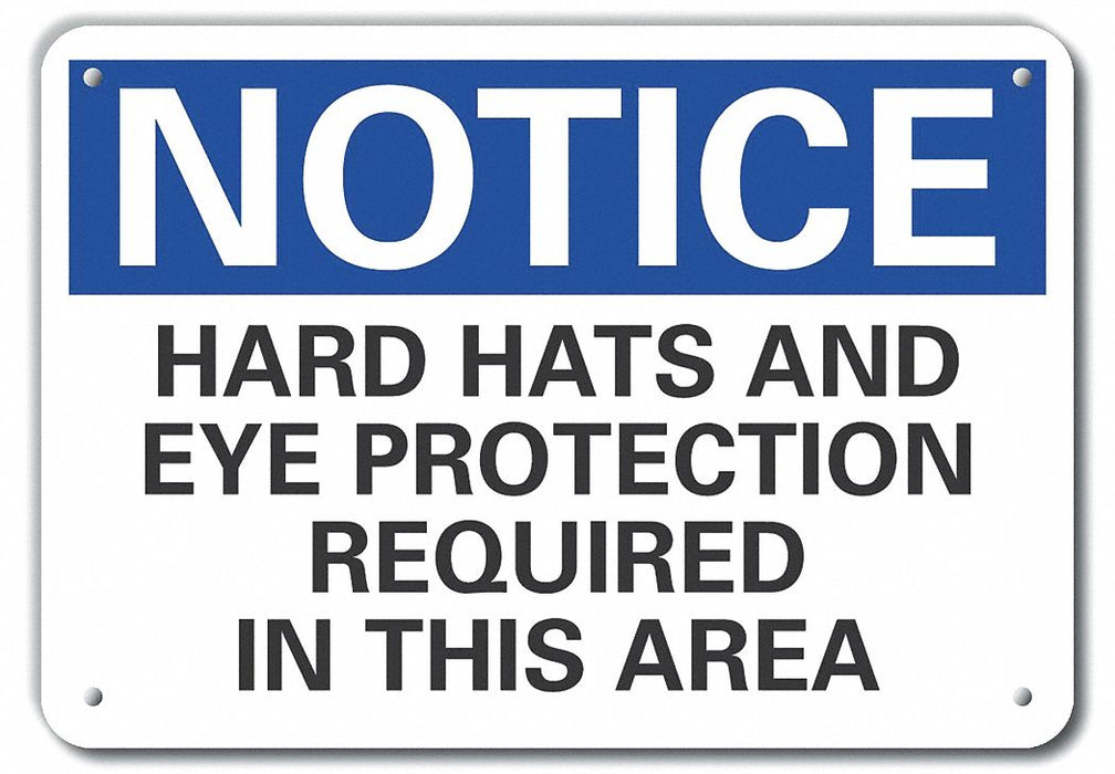 Hard Hat Notice Sign 7x10in Plastic