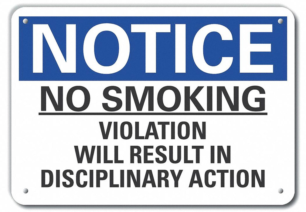 No Smoking Notice Sign 10x14in Plastic