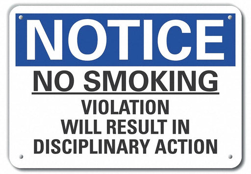 Alum No Smoking Notice Sign 7x10in Alum