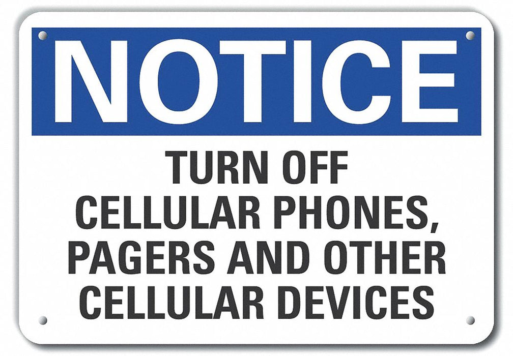 Plastic No Phones Notice Sign 10x14in