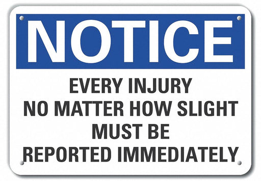 Accident Reporting Notice Sign 7x10in
