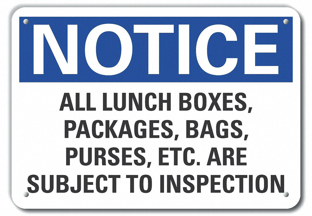 Plastic Inspection Notice Sign 10x14in
