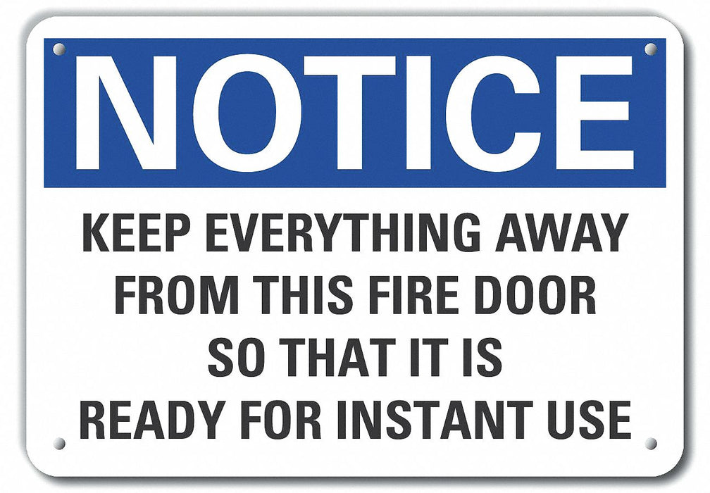 Plastic Fire Door Notice Sign 7x10in
