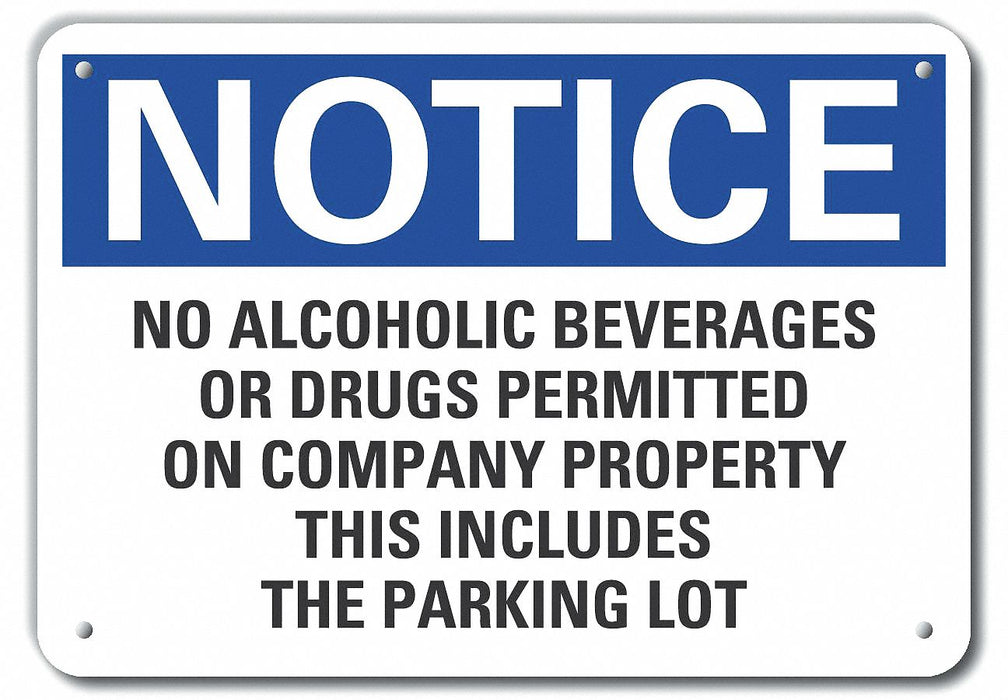 No Alcohol/Drugs Notice Sign 7x10in Alum