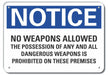 Plastic No Weapons Notice Sign 7x10in