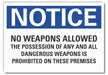 No Weapons Notice Label 3 1/2x5in Polyes