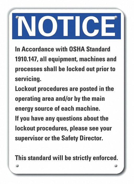 Lockout Tagout Notice Sign 14x10in Plstc