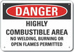 Rflct Combustbl Area Danger Sign 10x14in