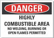 Combustible Area Danger Rflct Lbl 5x7in