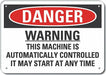 Alum Mach Operation Danger Sign 10x14in