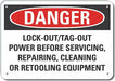 Lockout Tagout Danger Sign 10x14in Alum