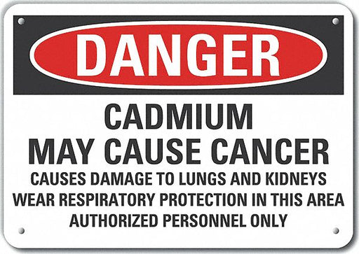 Alum Cadmium Danger Sign 10x14in Alum