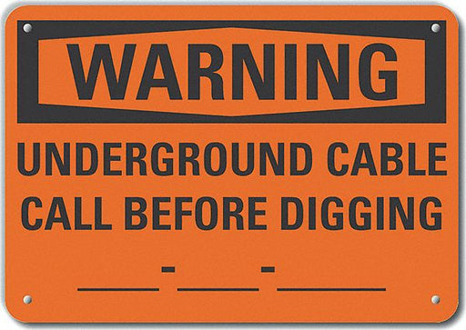 Alum Underground Cable Warn Sign 10x14in