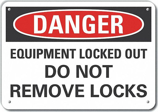 Alum Lockout Tagout Danger Sign 10x14in