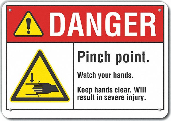 Pinch Point Danger Sign 10inx14in Plastc