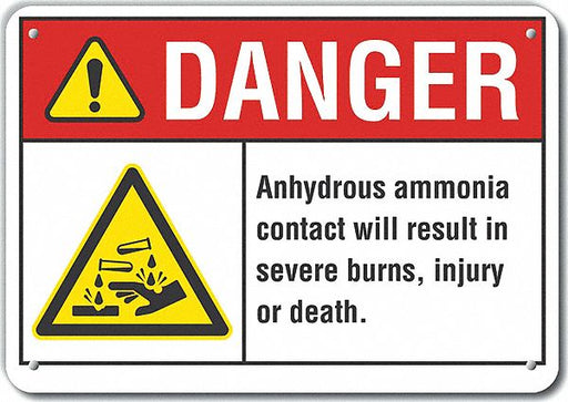 Ammonia Danger Sign 7x10in Plastic