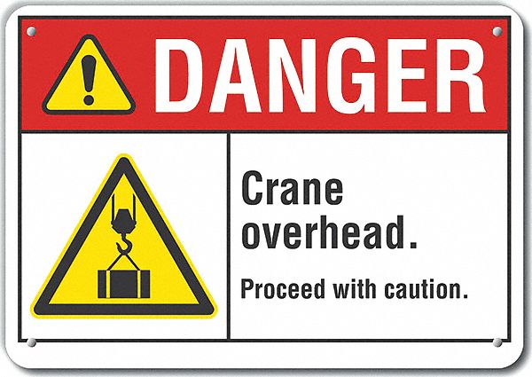 Crane  Hoists Danger Sign 10x14in Plstc
