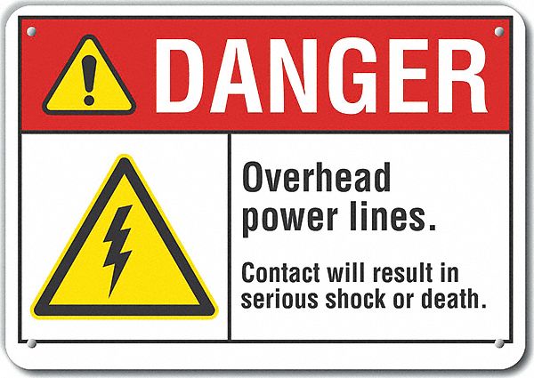 Overhead Power Lines Danger Sign 10x14in
