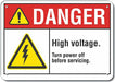 Rflct High Voltage Danger Sign 10x14in
