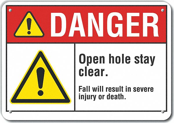 Rflctv Open Hole Dangr Sign 10x14in Alum