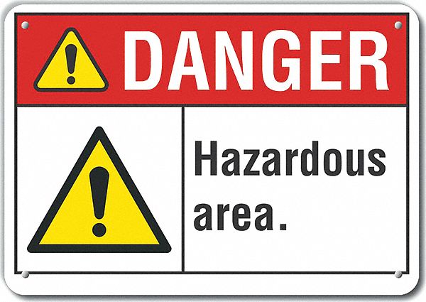 Hazard Area Danger Sign 10x14in Plastic