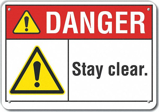 Alum Stay Clear Danger Sign 10x14in Alum