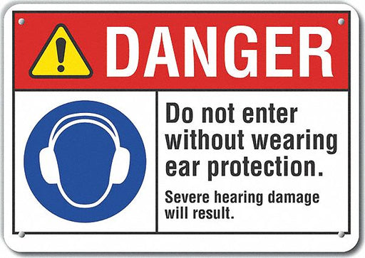Alum Ear Danger Sign 7x10in Alum