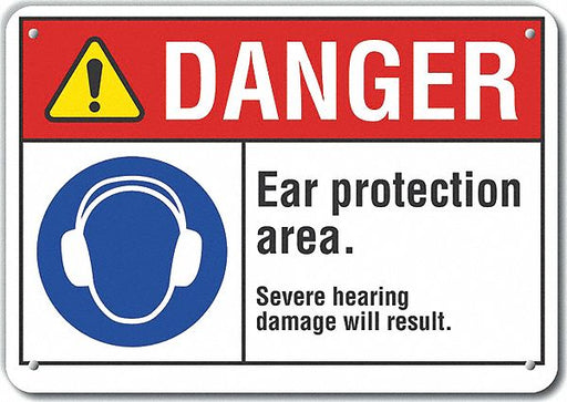 Alum Hearing Danger Sign 7x10in Alum