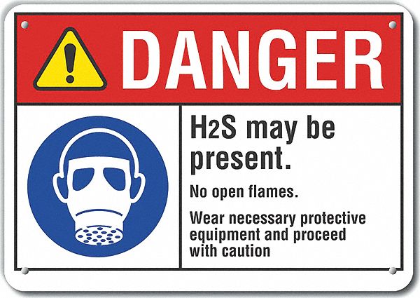 H(2)S Poisonous Gas Danger Sign 7x10in